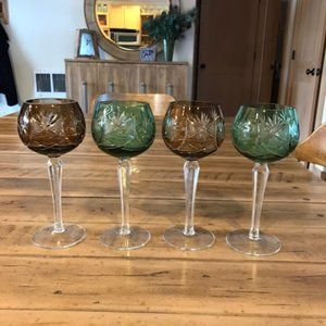 Bohemian Crystal Cut to Clear Wine Glasses/Hock - Set of 4 - Tawney Brow…